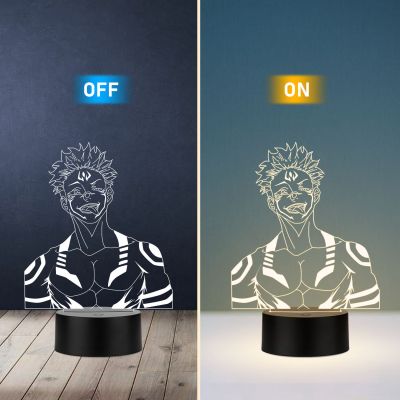 Jujutsu Kaisen Anime Led Night lamp for Bedroom Decor Night lamp Warm White Light Gift for Birthday (Wooden Base)